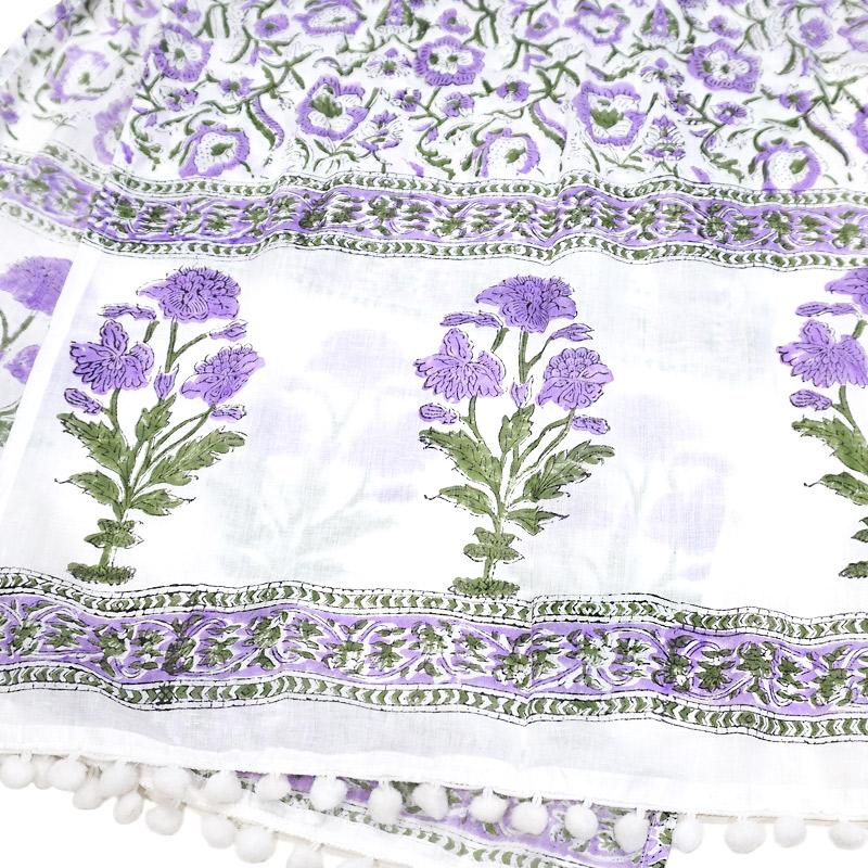 【メール便OK】ハンドブロックプリント コットンストール IBP-SCF002 ポンポンフリンジ/パープル |  | 01