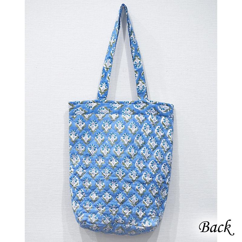 ブロックプリント キルティングトートバッグ/ブルー IBP-TOTE-BL 