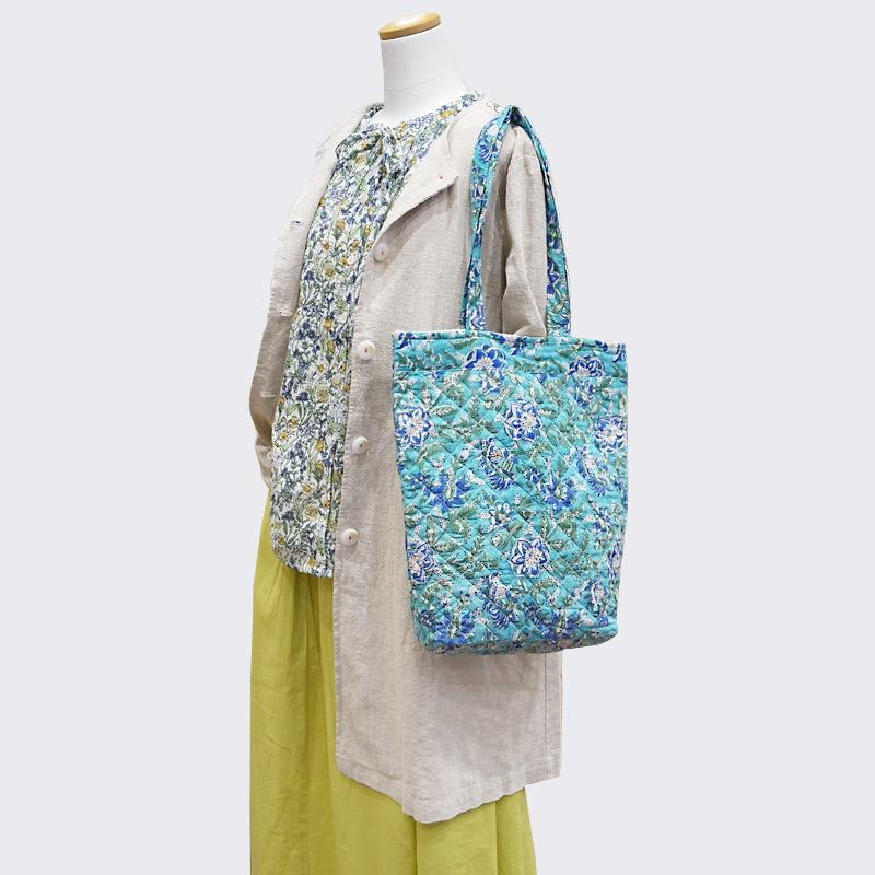 ブロックプリント キルティングトートバッグ/ターコイズ IBP-TOTE-TQ : 輸入雑貨～カランフィル(旧店名 トプカプ) - 通販 ...