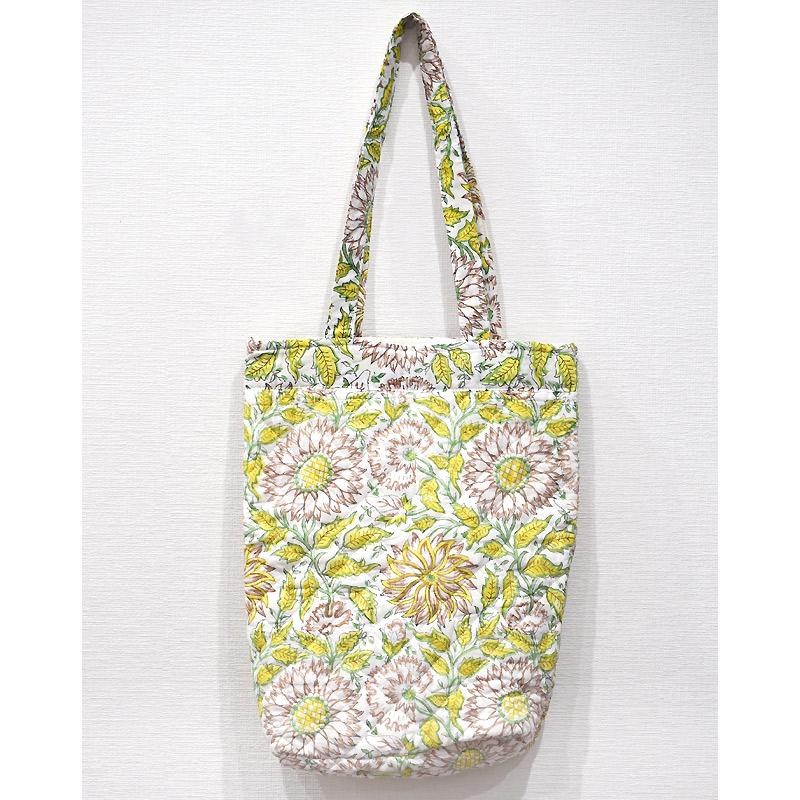 ブロックプリント キルティングトートバッグ/ホワイト IBP-TOTE-WT 