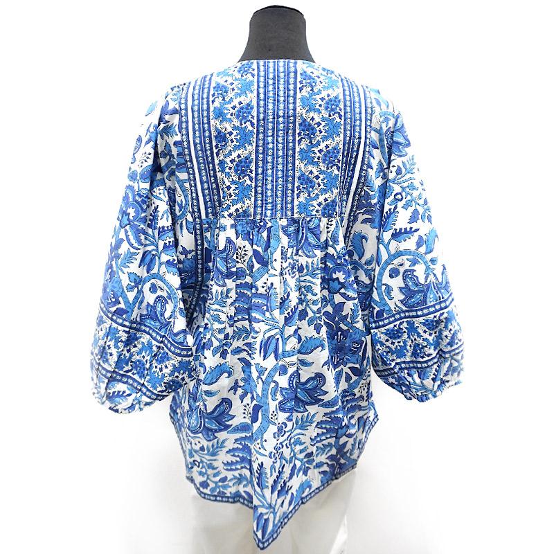 ハンドブロックプリント　ブラウス　JM-229BL　ドルマンスリーブ/ブルー |  | 03