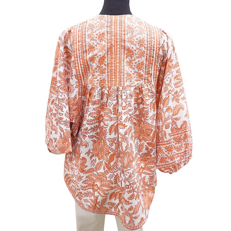 ハンドブロックプリント　ブラウス　JM-229RD　ドルマンスリーブ/コーラル |  | 04