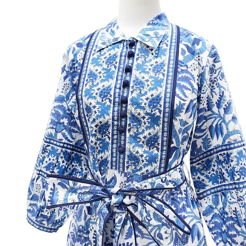 ハンドブロックプリント　ワンピース　JM-233BL　ウエストリボン/ブルー |  | 02