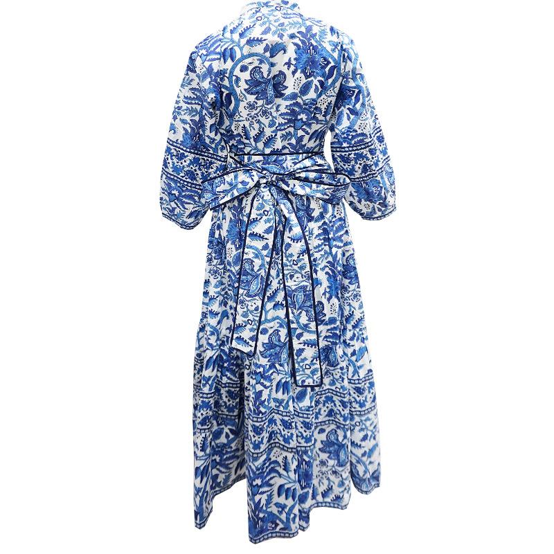 ハンドブロックプリント　ワンピース　JM-233BL　ウエストリボン/ブルー |  | 04