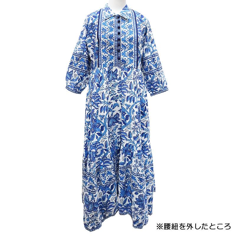 ハンドブロックプリント　ワンピース　JM-233BL　ウエストリボン/ブルー |  | 05