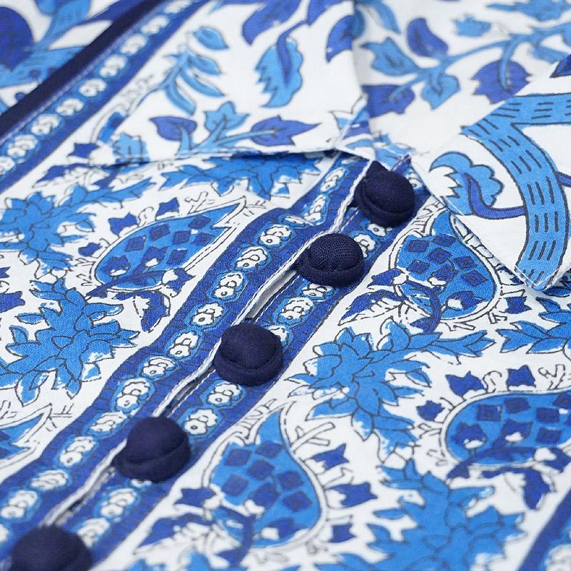 ハンドブロックプリント　ワンピース　JM-233BL　ウエストリボン/ブルー |  | 06