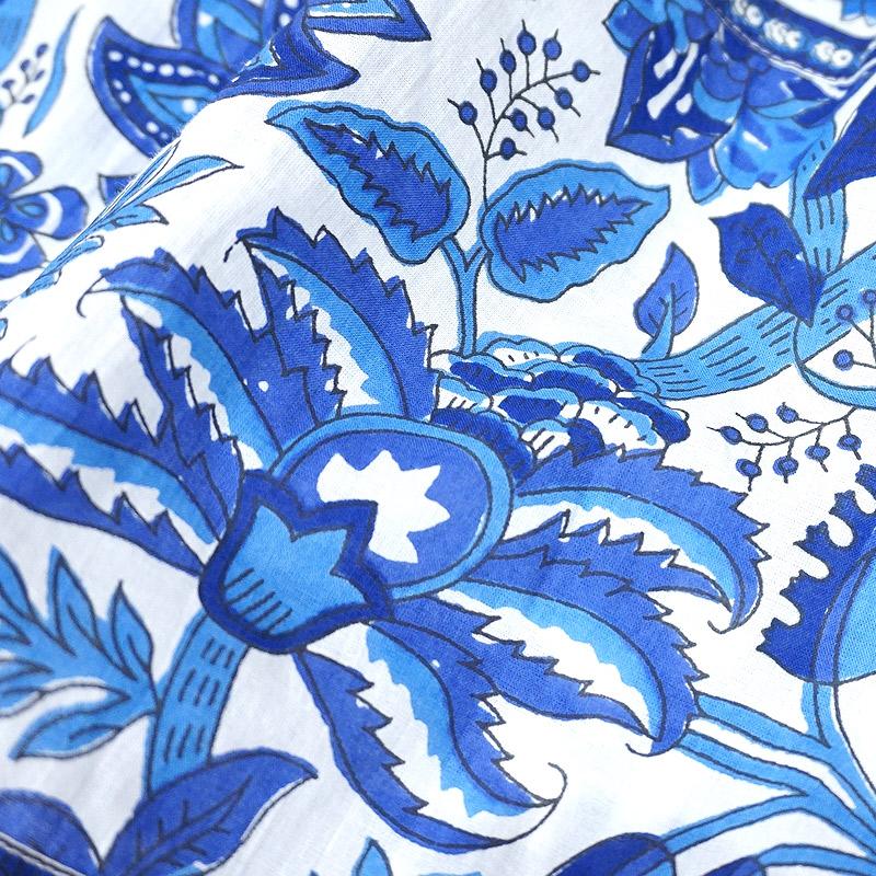 ハンドブロックプリント　ワンピース　JM-233BL　ウエストリボン/ブルー |  | 08