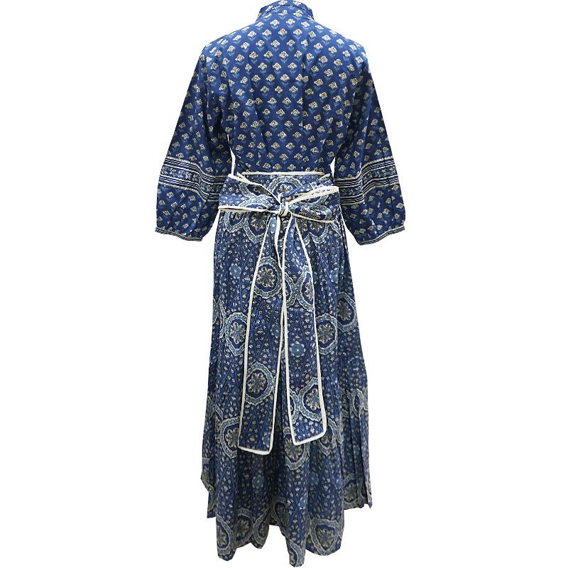 ハンドブロックプリント　ワンピース　JM-233DB　ウエストリボン/ダークブルー |  | 04