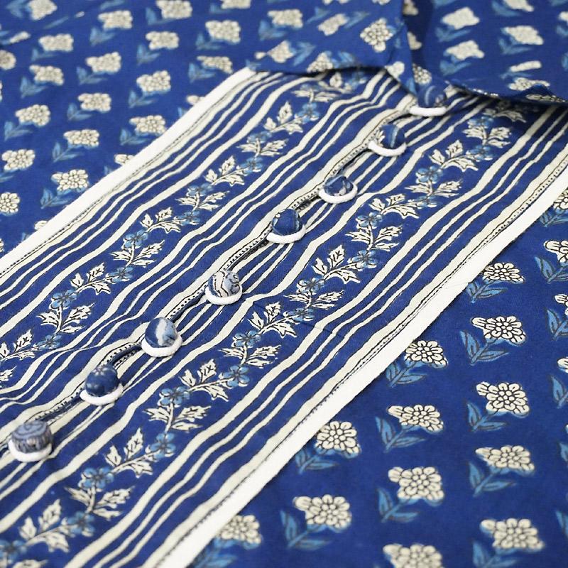 ハンドブロックプリント　ワンピース　JM-233DB　ウエストリボン/ダークブルー |  | 06