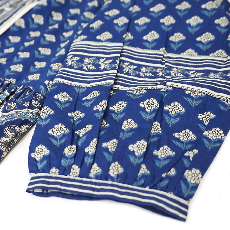 ハンドブロックプリント　ワンピース　JM-233DB　ウエストリボン/ダークブルー |  | 07