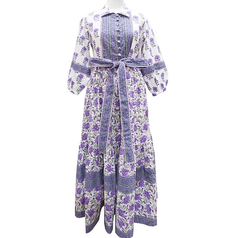 ハンドブロックプリント　ワンピース　JM-233PP　ウエストリボン/パープル |  | 01