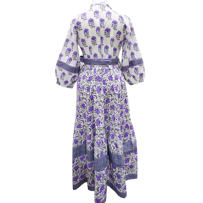 ハンドブロックプリント　ワンピース　JM-233PP　ウエストリボン/パープル |  | 04