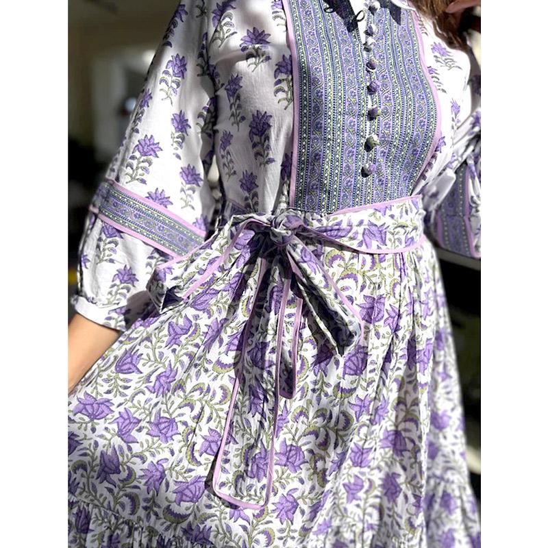 ハンドブロックプリント　ワンピース　JM-233PP　ウエストリボン/パープル |  | 08