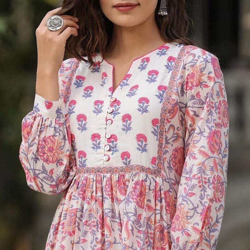 ハンドブロックプリント　ワンピース　JM-237　コーラルピンク×ホワイト |  | 09