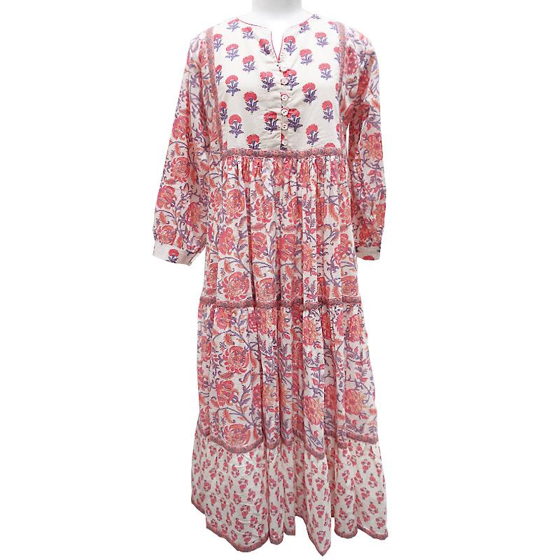 ハンドブロックプリント　ワンピース　JM-237　コーラルピンク×ホワイト |  | 02