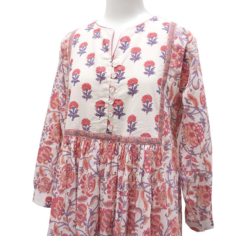 ハンドブロックプリント　ワンピース　JM-237　コーラルピンク×ホワイト |  | 03