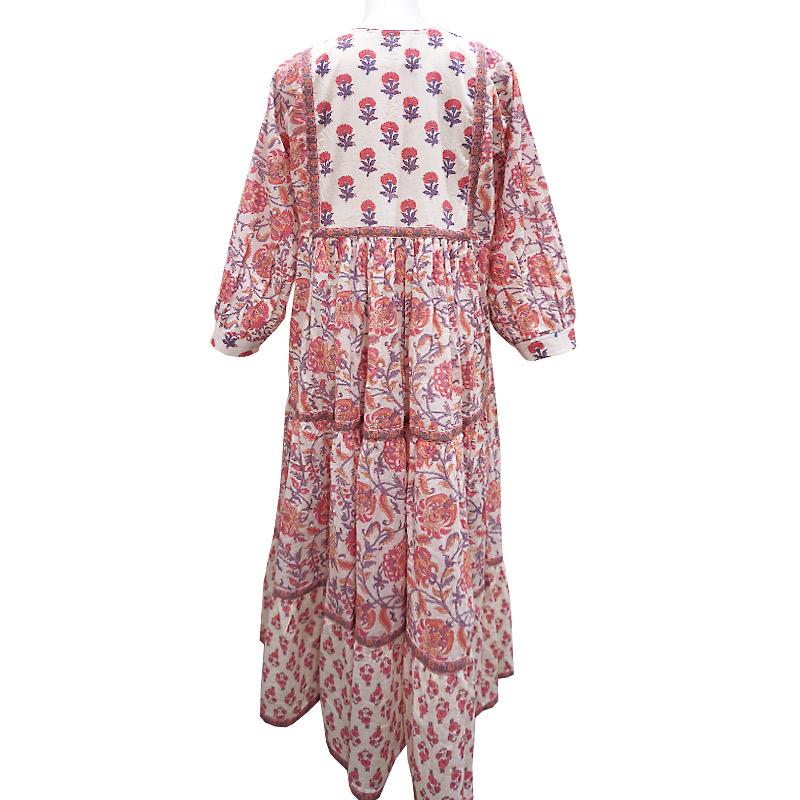 ハンドブロックプリント　ワンピース　JM-237　コーラルピンク×ホワイト |  | 05