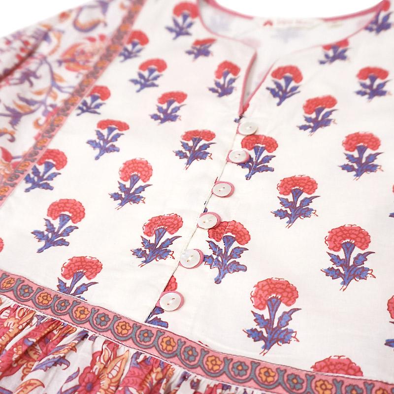 ハンドブロックプリント　ワンピース　JM-237　コーラルピンク×ホワイト |  | 06