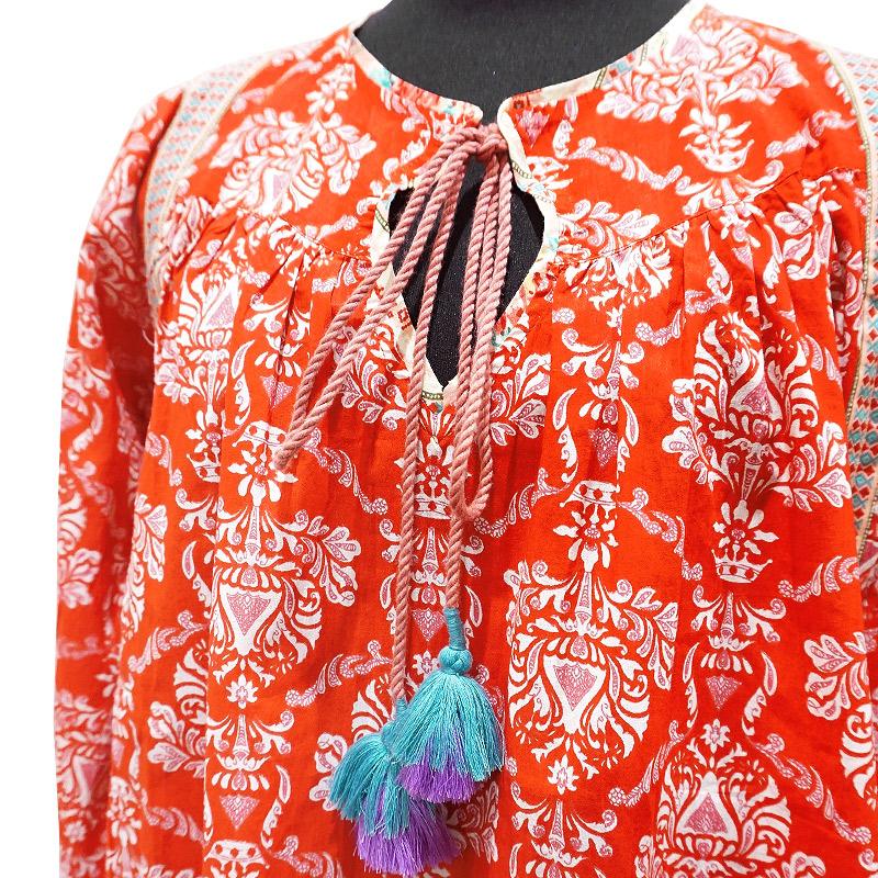 ハンドブロックプリント　ブラウス　JM-241RD　長袖/レッド |  | 02