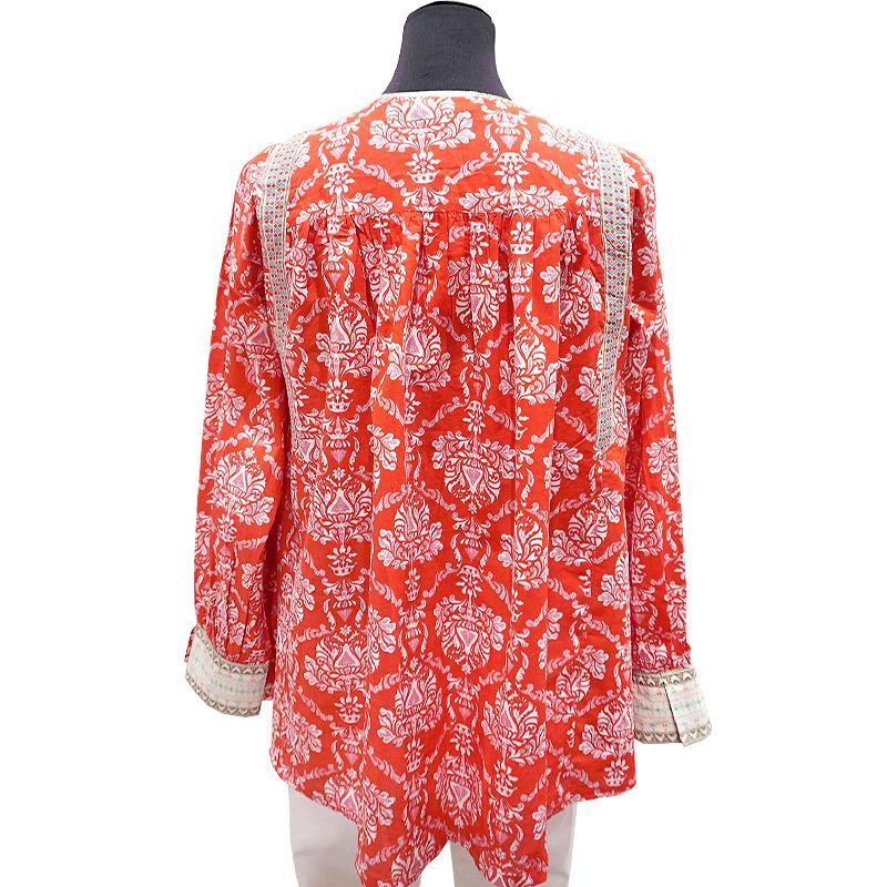 ハンドブロックプリント　ブラウス　JM-241RD　長袖/レッド |  | 04