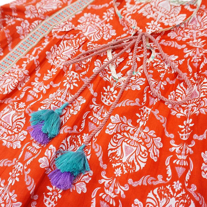 ハンドブロックプリント　ブラウス　JM-241RD　長袖/レッド |  | 05