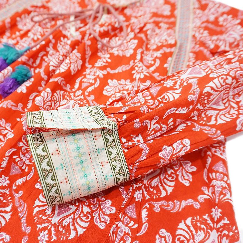 ハンドブロックプリント　ブラウス　JM-241RD　長袖/レッド |  | 06