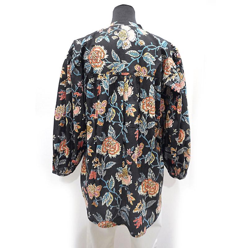 ハンドブロックプリント　ブラウス　JM-348BK　スタンドカラー/ブラック |  | 04