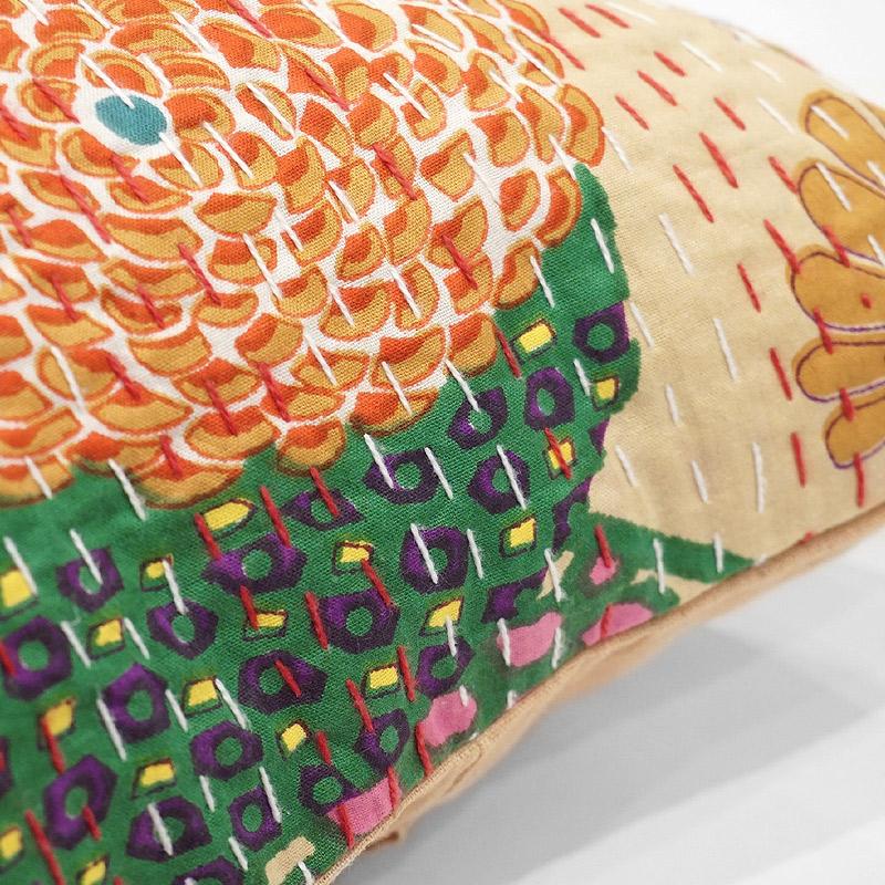 インド製「カンタキルト」クッションカバー◆トロピカル/ベージュ　KCC-FTBG |  | 02