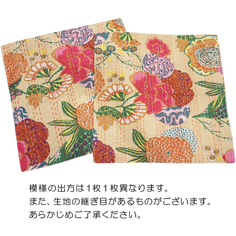 インド製「カンタキルト」クッションカバー◆トロピカル/ベージュ　KCC-FTBG |  | 03