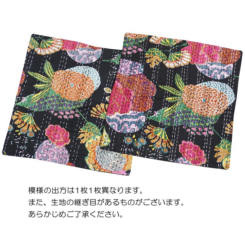 インド製「カンタキルト」クッションカバー◆トロピカル/ブラック　KCC-FTBK |  | 03