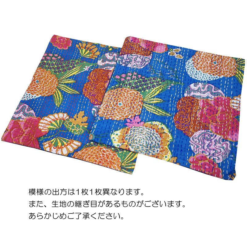 インド製「カンタキルト」クッションカバー◆トロピカル/ブルー　KCC-FTBL |  | 03