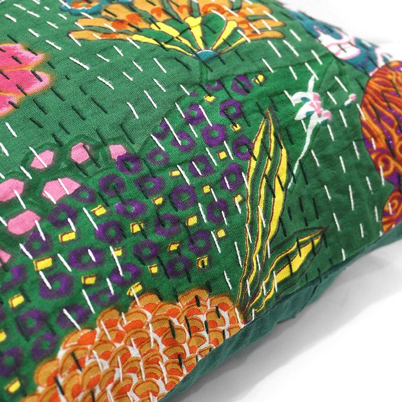 インド製「カンタキルト」クッションカバー◆トロピカル/グリーン　KCC-FTGR |  | 02