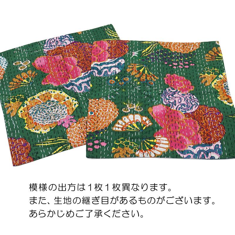 インド製「カンタキルト」クッションカバー◆トロピカル/グリーン　KCC-FTGR |  | 03