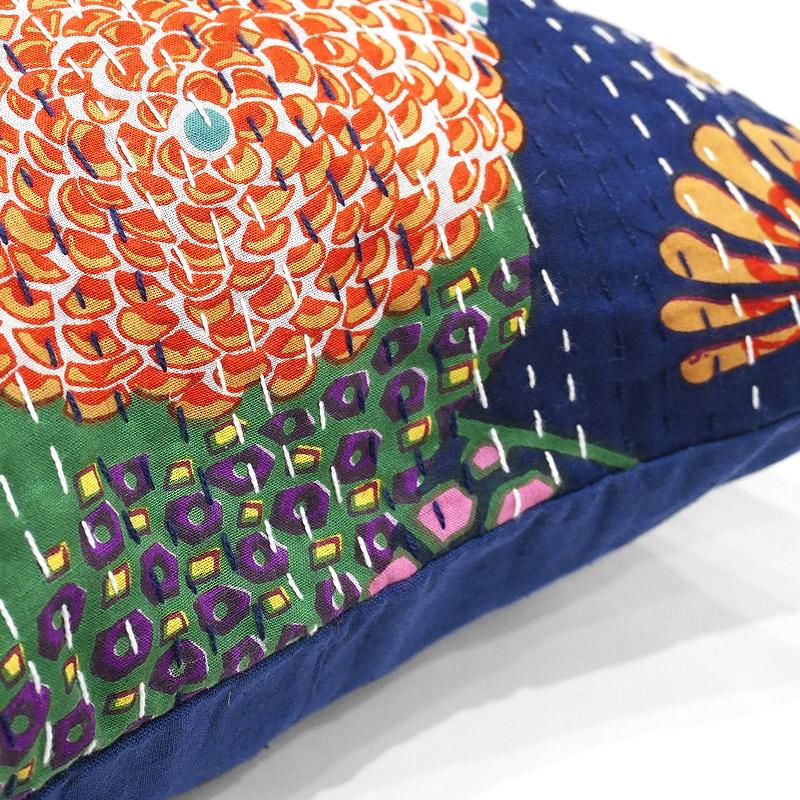 インド製「カンタキルト」クッションカバー◆トロピカル/ネイビー　KCC-FTNV |  | 02