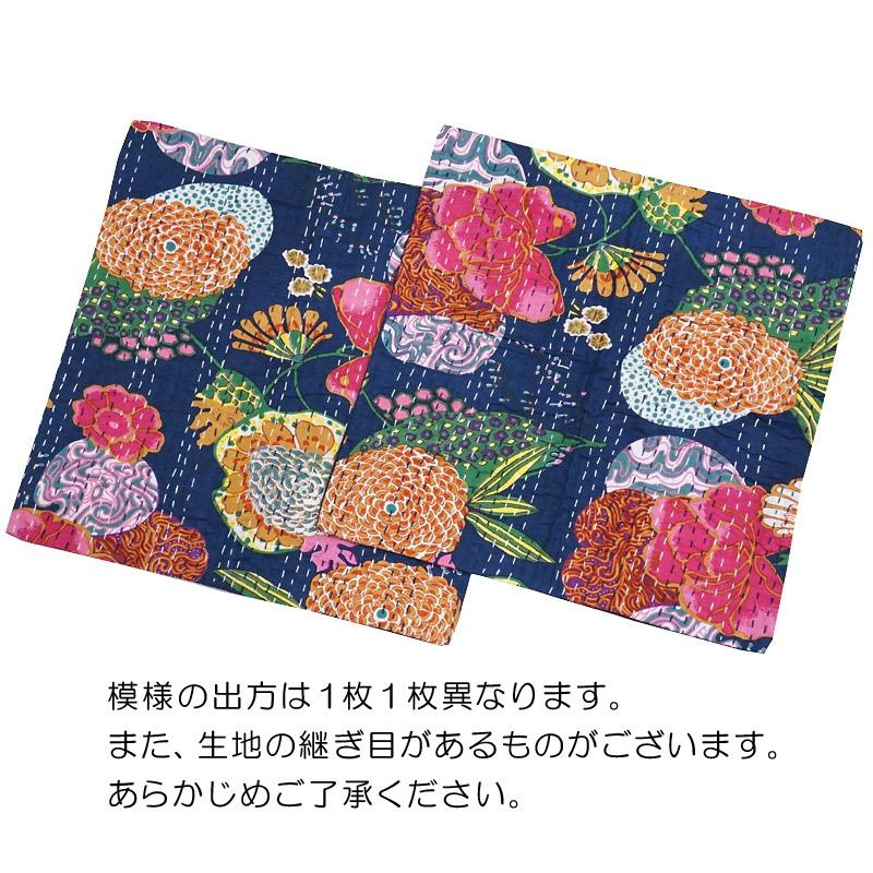 インド製「カンタキルト」クッションカバー◆トロピカル/ネイビー　KCC-FTNV |  | 03