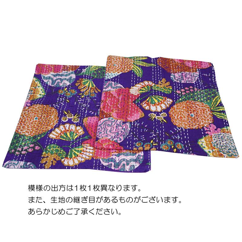 インド製「カンタキルト」クッションカバー◆トロピカル/パープル　KCC-FTPP |  | 03