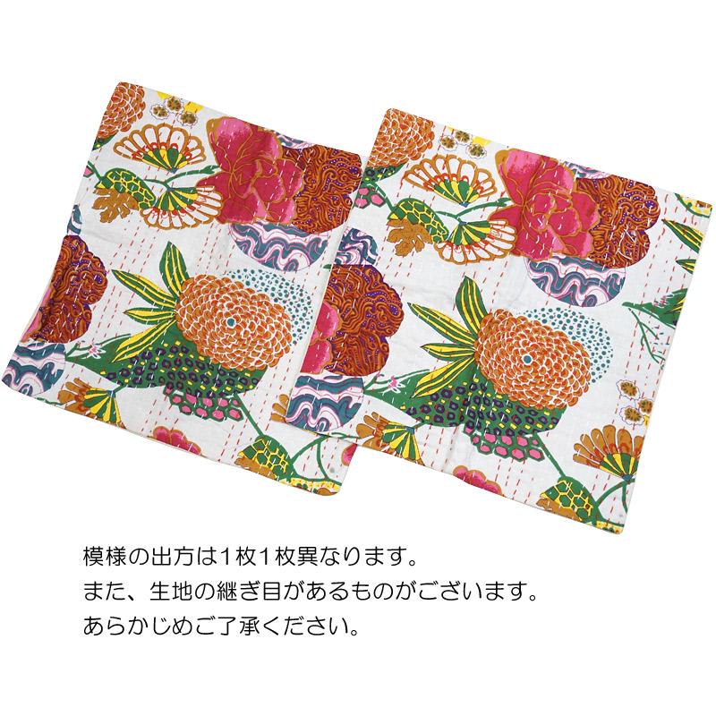 インド製「カンタキルト」クッションカバー◆トロピカル/ホワイト　KCC-FTWT |  | 03