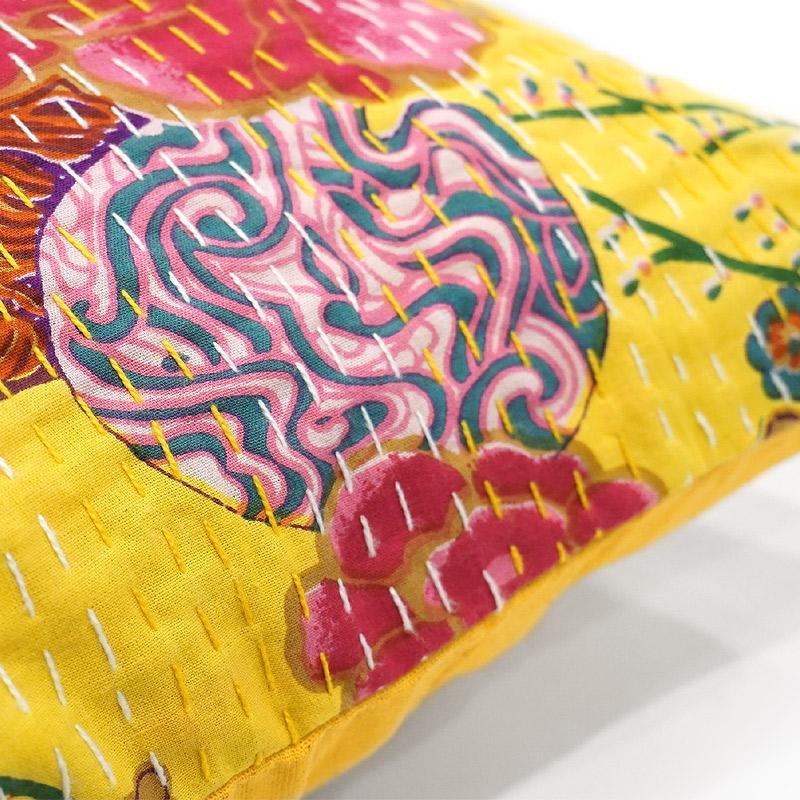 インド製「カンタキルト」クッションカバー◆トロピカル/イエロー　KCC-FTYL |  | 02