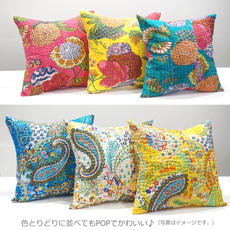 インド製「カンタキルト」クッションカバー◆トロピカル/イエロー　KCC-FTYL |  | 04