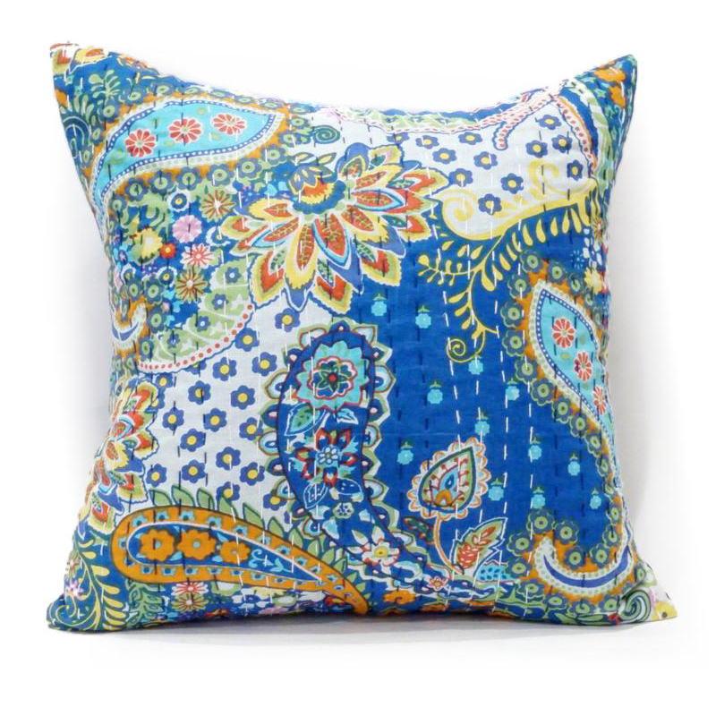 インド製「カンタキルト」クッションカバー◆ペイズリー/ブルー　KCC-PSBL | 