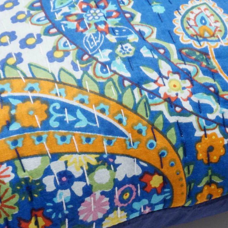 インド製「カンタキルト」クッションカバー◆ペイズリー/ブルー　KCC-PSBL |  | 02