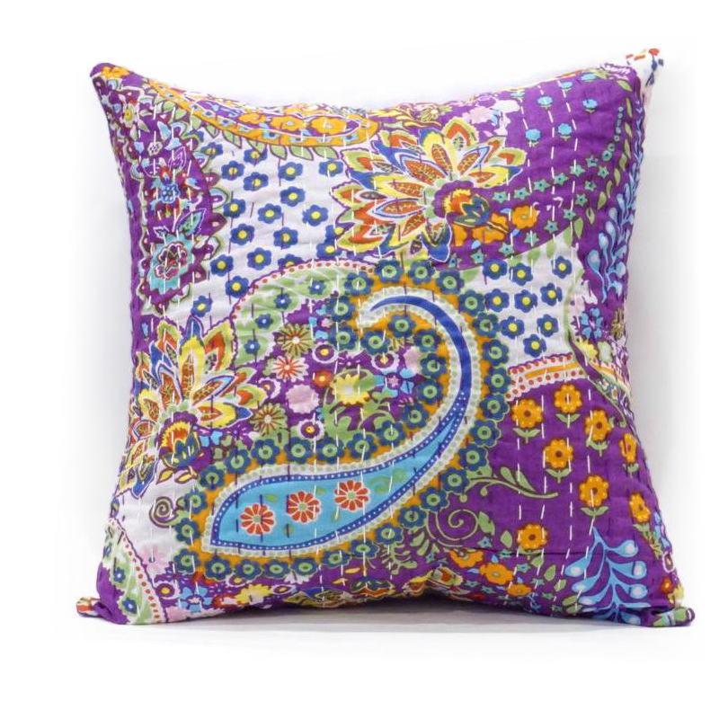 インド製「カンタキルト」クッションカバー◆ペイズリー/パープル　KCC-PSPP | 