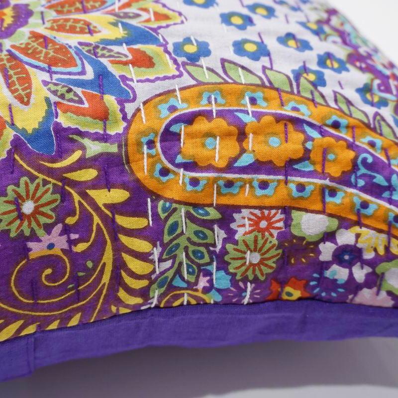 インド製「カンタキルト」クッションカバー◆ペイズリー/パープル　KCC-PSPP |  | 02