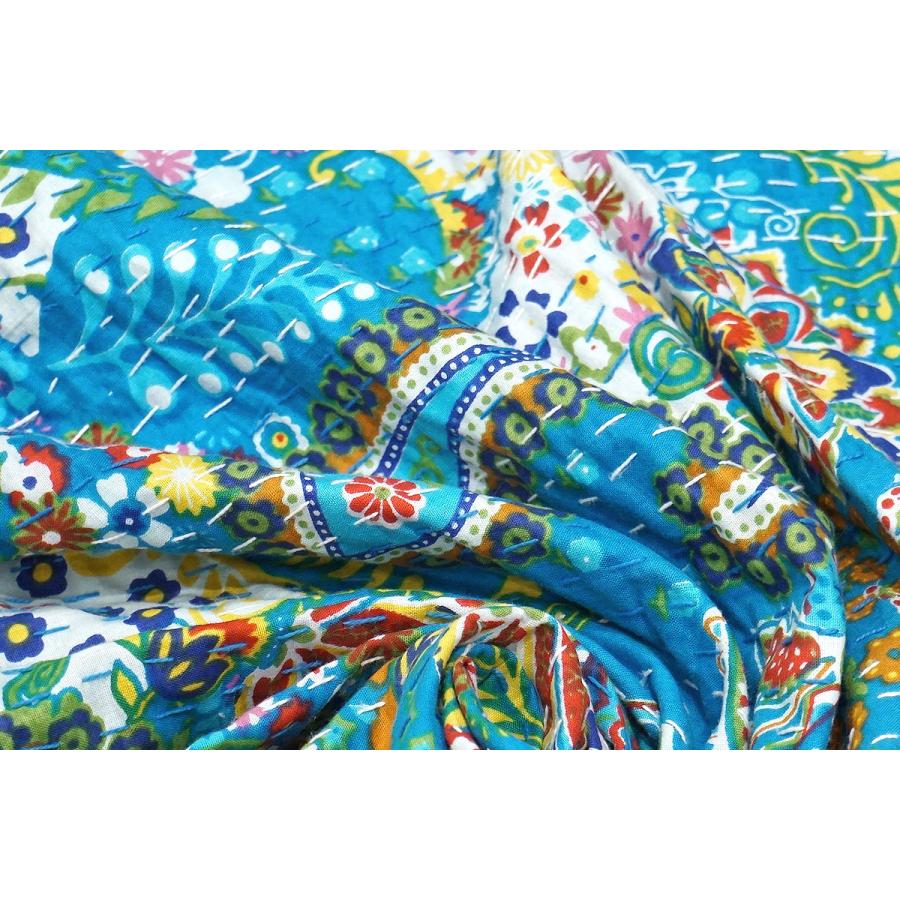 インド製「カンタキルト」マルチカバー◇218×146cm前後◇ペイズリー 