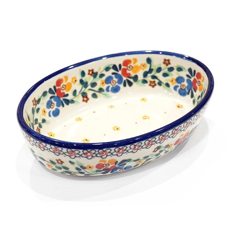 ポーランド陶器　ポーリッシュポタリー 「Millena」 オーバルグラタン皿小　M01121-B1　花かんむり | 