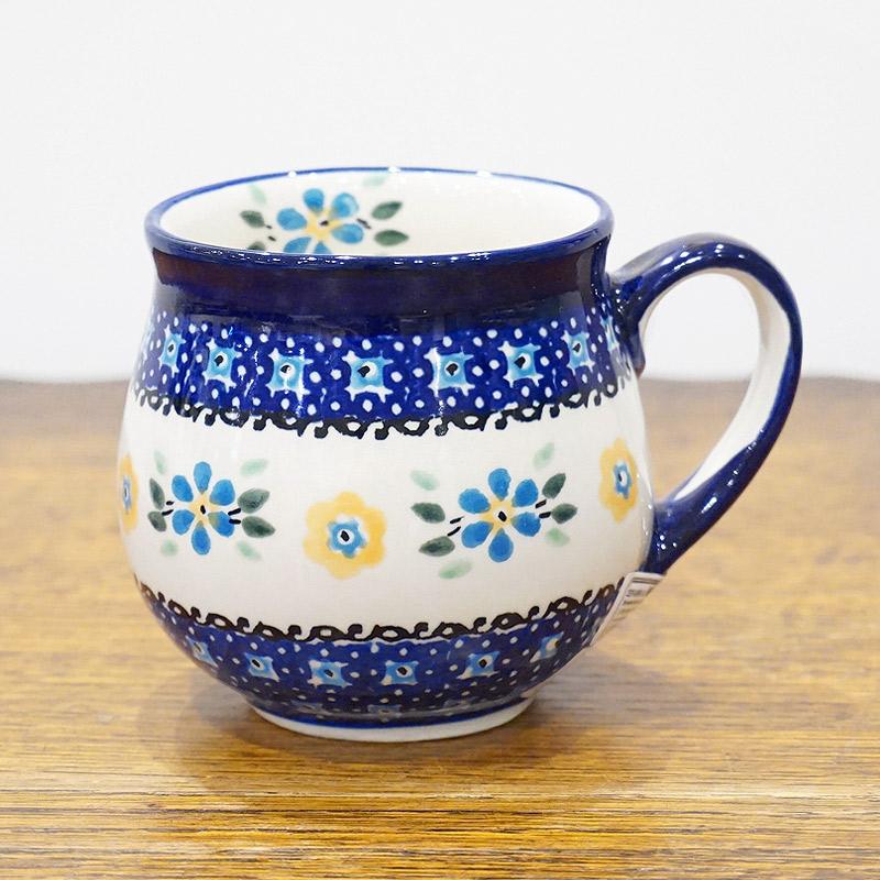 ポーランド陶器　ポーリッシュポタリー 「Millena」 マグカップ（約250ml） M0116-088　青と黄色の花 | 