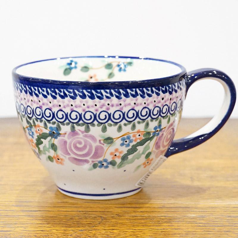 ポーランド陶器　ポーリッシュポタリー 「Millena」 カフェオレマグ/スープカップ（約400ml） M0129-U27V　紫ローズ | 