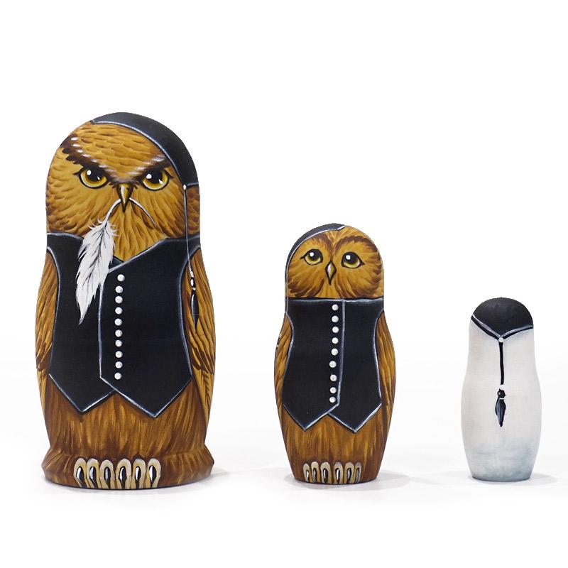 ロシア　オレーシャ・スクリディナ作　ふくろうマトリョーシカ（3P）　MAT-082 | 