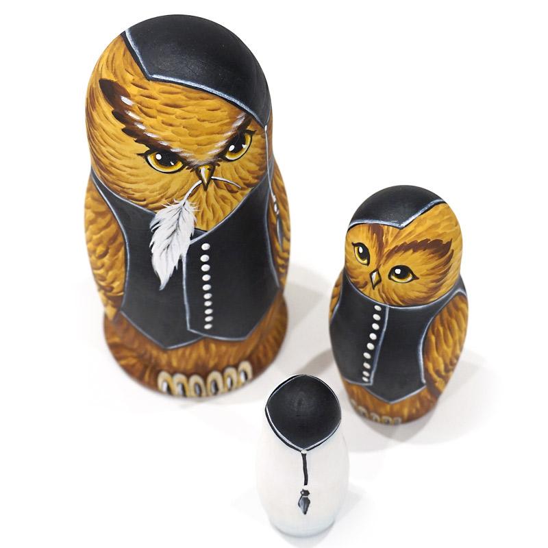 ロシア　オレーシャ・スクリディナ作　ふくろうマトリョーシカ（3P）　MAT-082 |  | 03