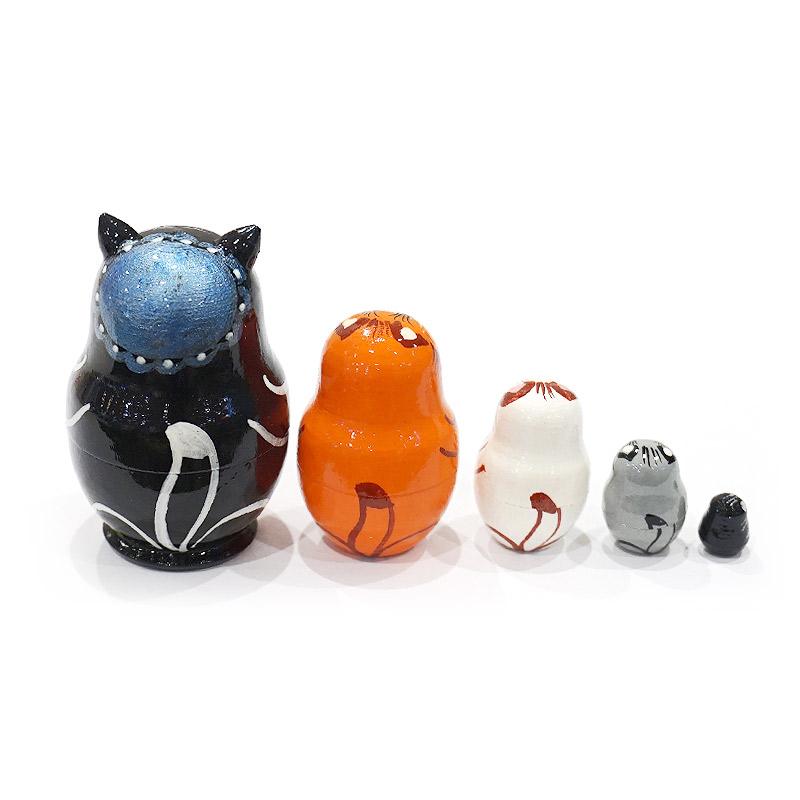 ロシア　ミニマトリョーシカ　ネコ/黒（5P）　MAT-163 |  | 01